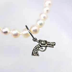"Shot Through The Heart!" 18" Necklace - Pearls, Diamonds, Oxidized Sterling