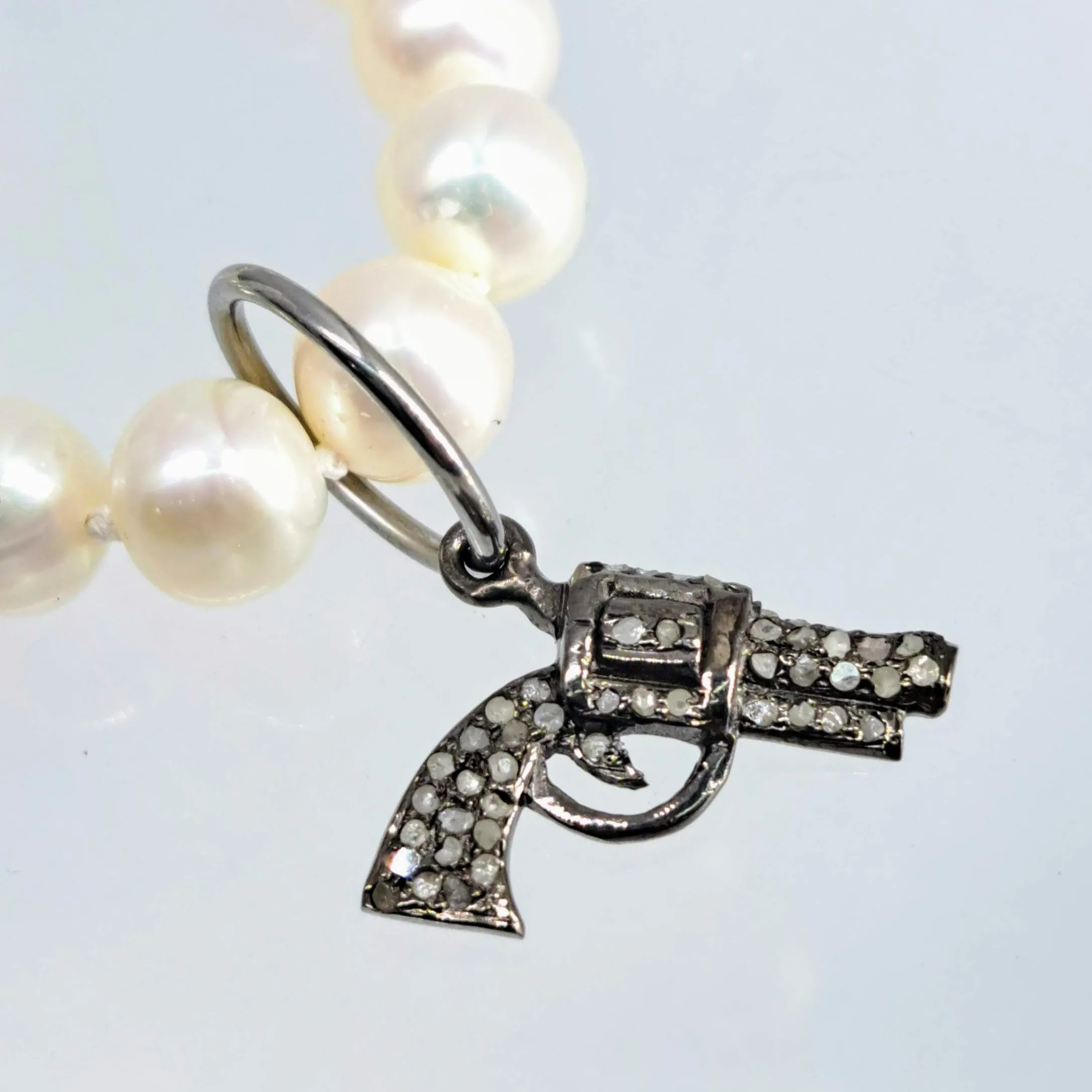 "Shot Through The Heart!" 18" Necklace - Pearls, Diamonds, Oxidized Sterling