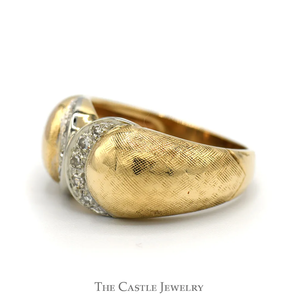 "X" Designed Dome Ring with Diamond Accents in 14k Yellow Gold