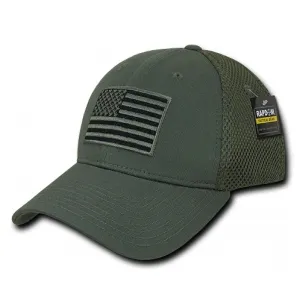 RapDom USA American Flag Hat Air Mesh Olive Tactical Operator Flex Fit Embroidered Cap