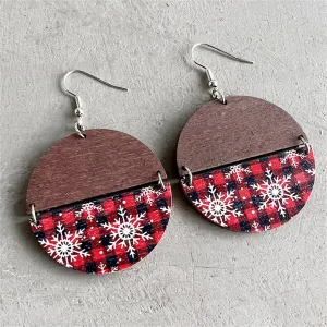 Red & Silver-Plated Plaid Snowflakes Drop Earrings