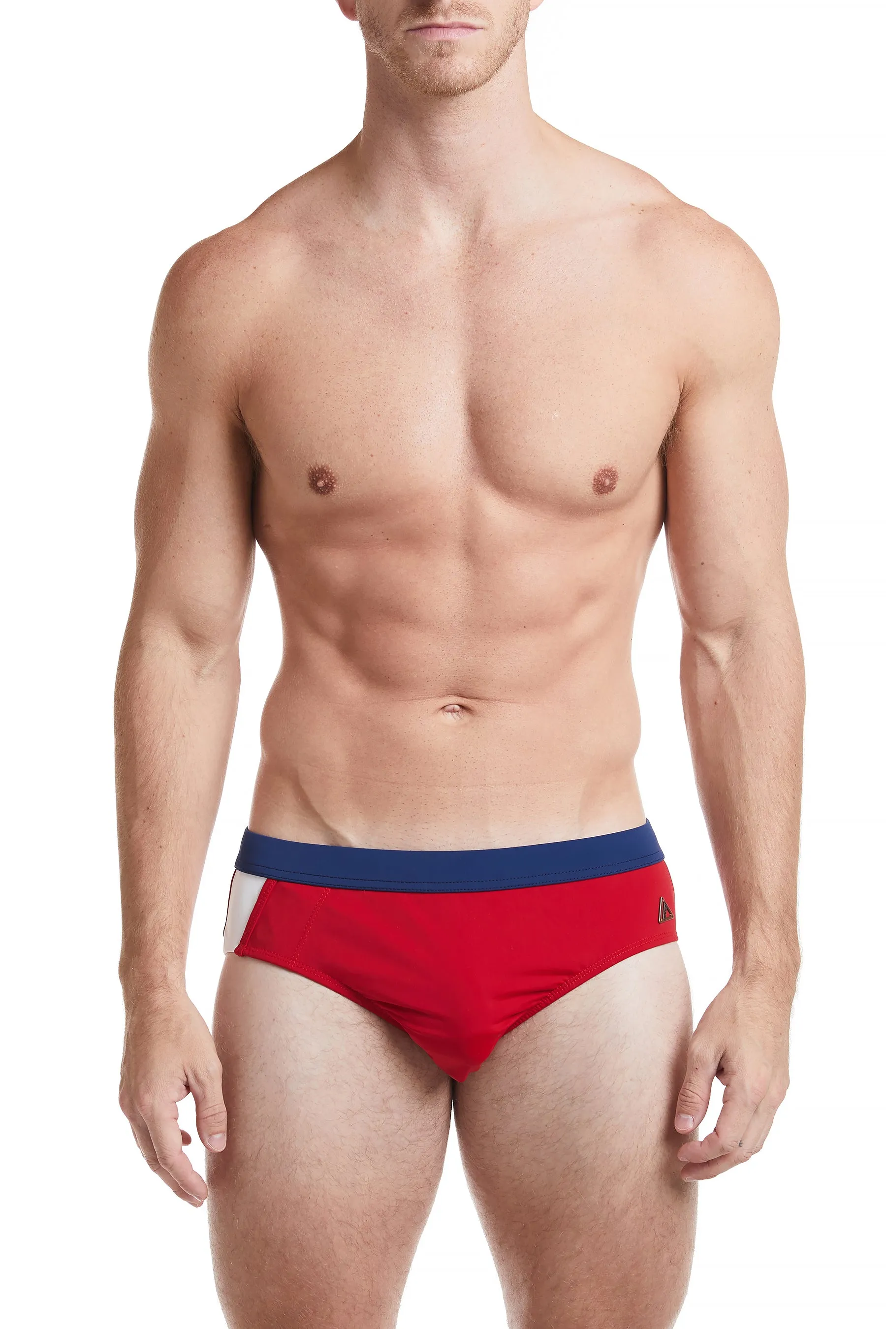 Red - CAMDEN Bikini Swim Brief with Cobalt Trim
