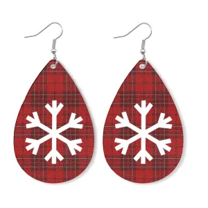 Red Polystyrene & Silver-Plated Plaid Snowflake Drop Earrings