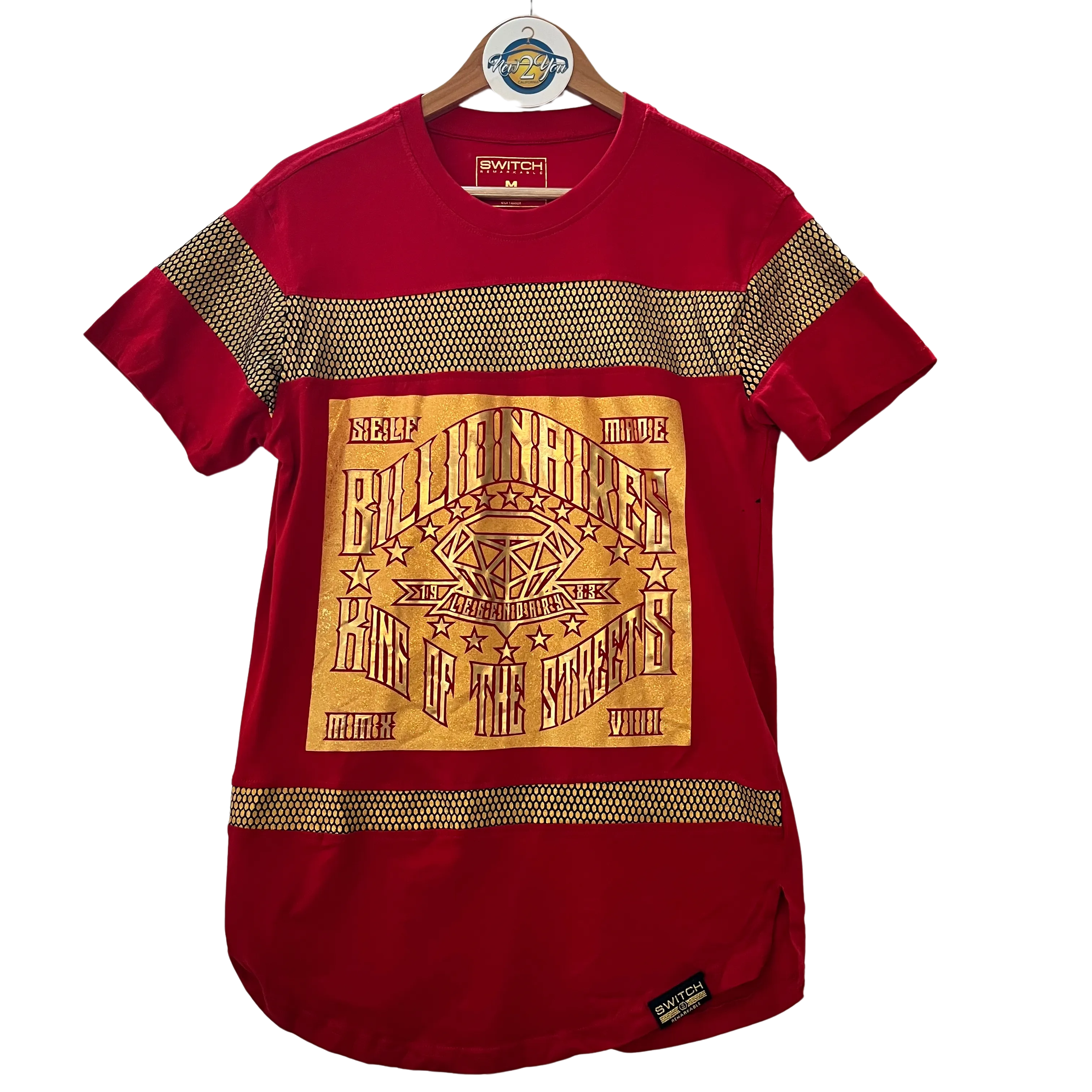 Red Self Made Billionaire Tee w/ Gold Lettering