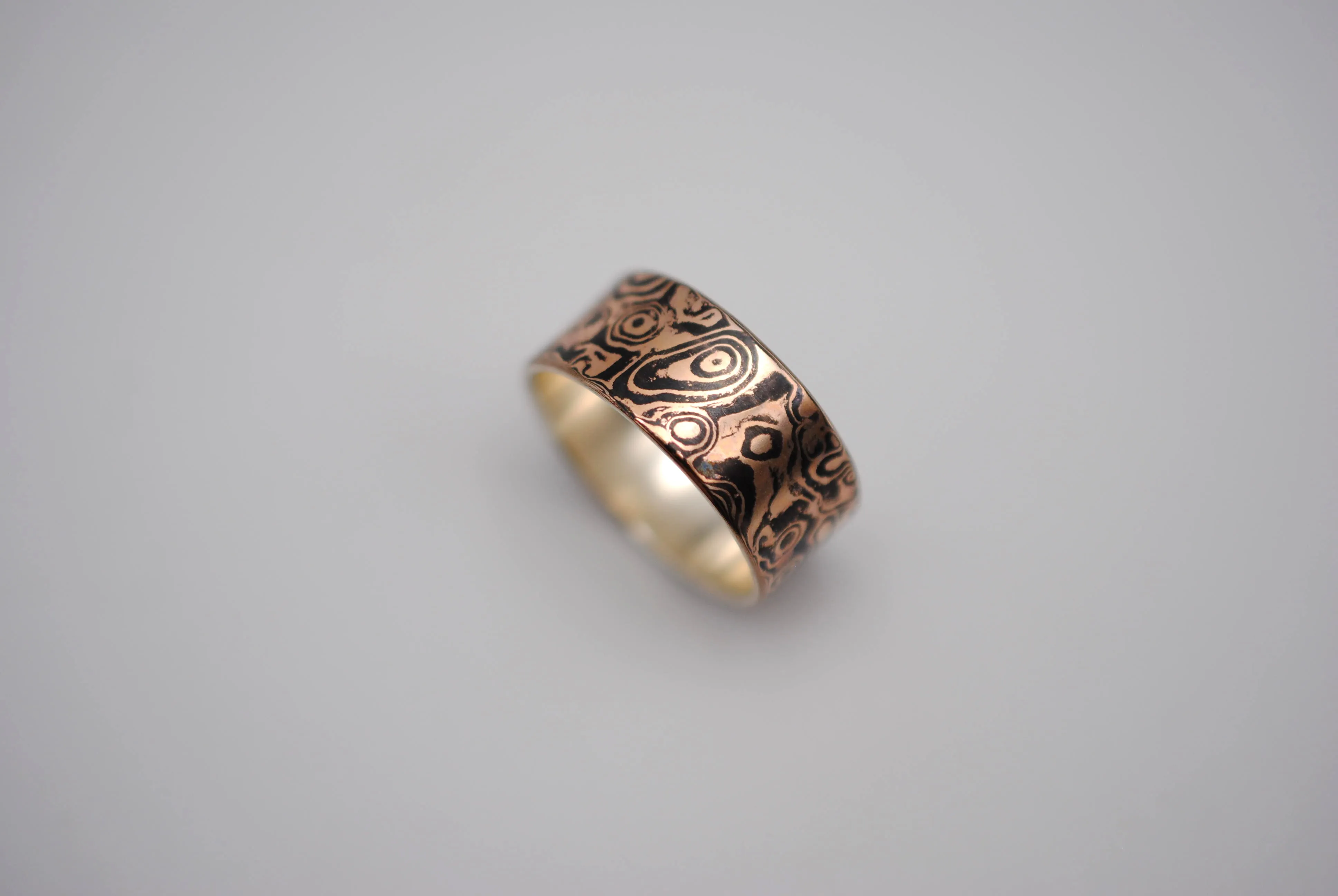 Rose Gold and Shakudo Large Band Mokume Gane Ring