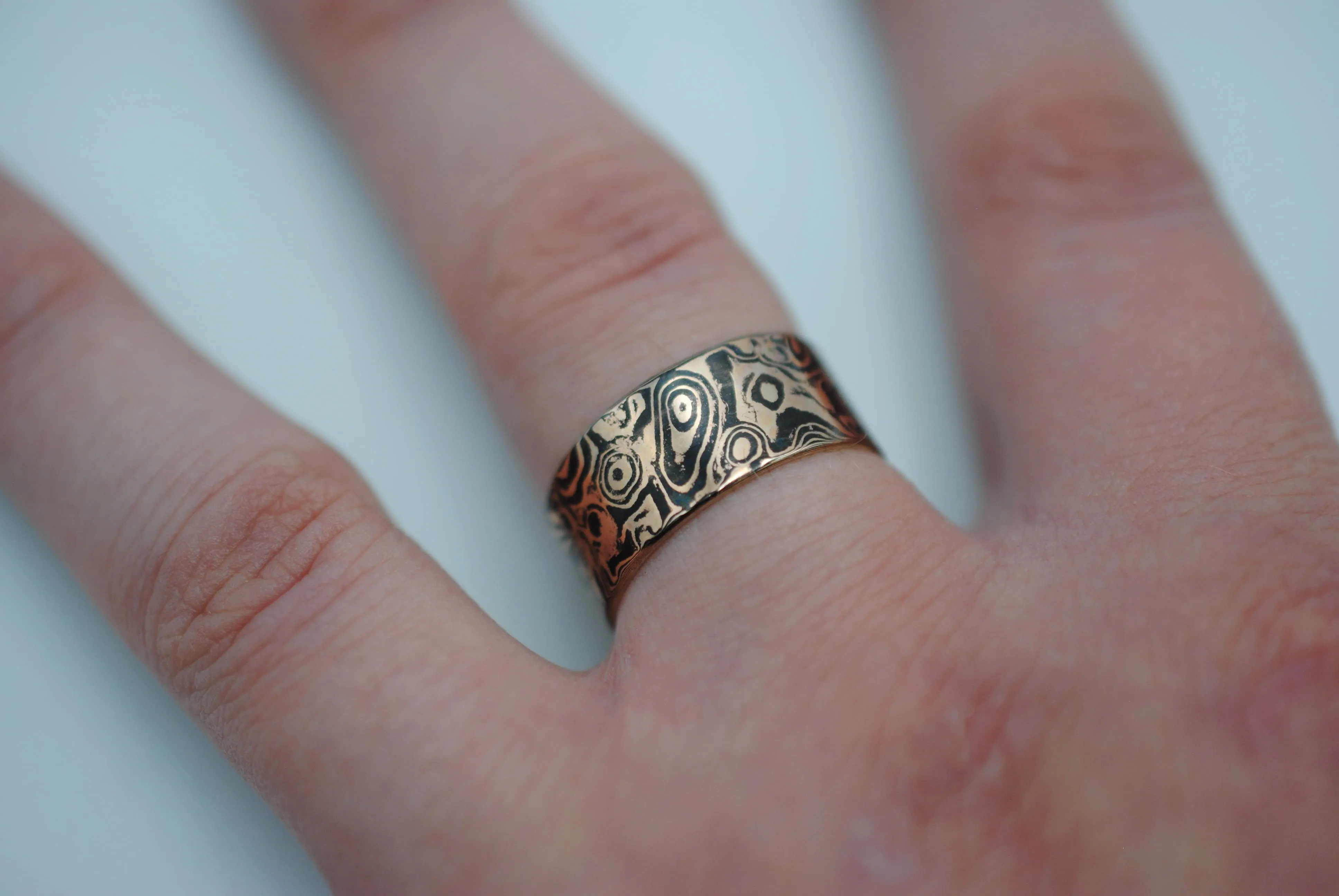 Rose Gold and Shakudo Large Band Mokume Gane Ring