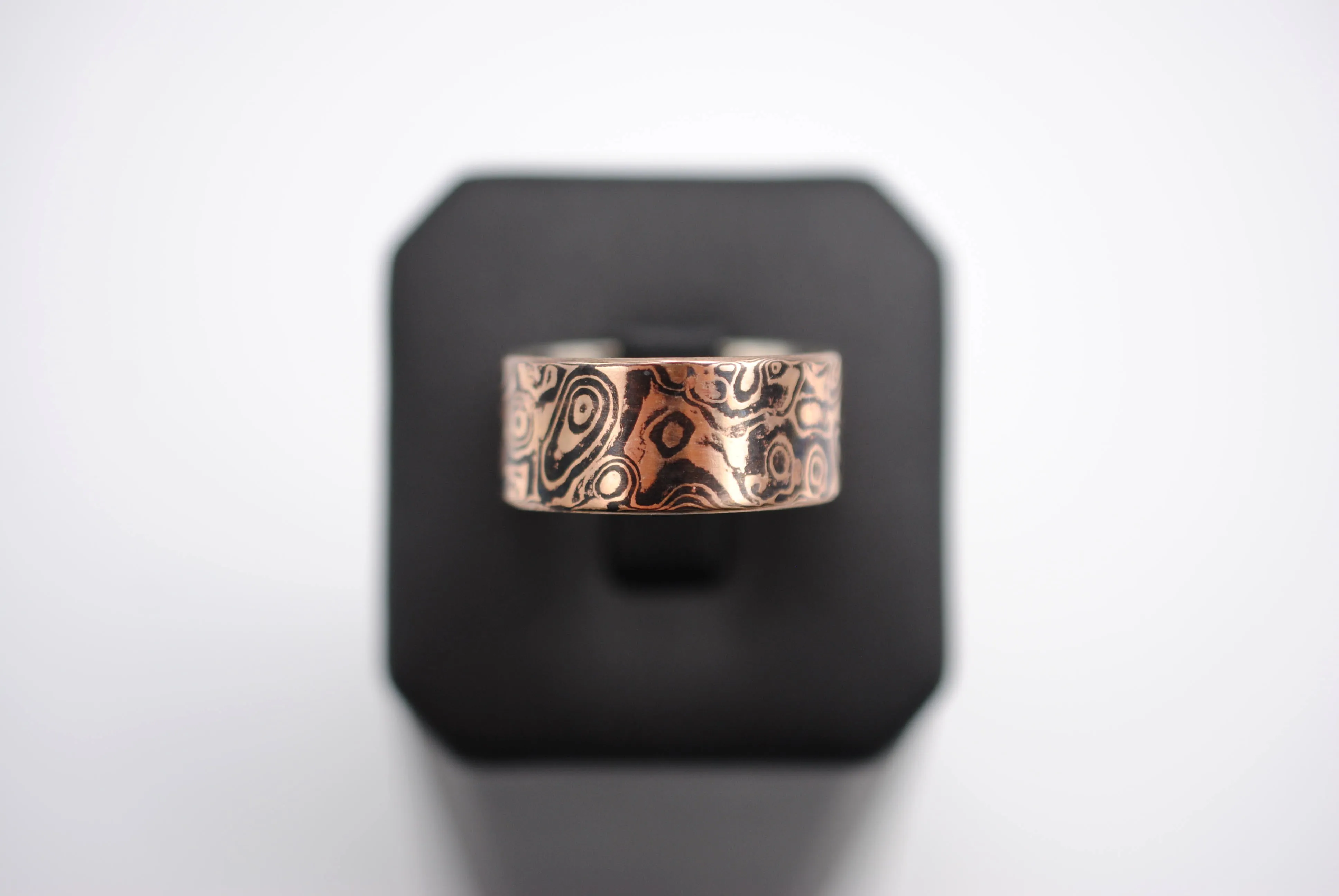 Rose Gold and Shakudo Large Band Mokume Gane Ring