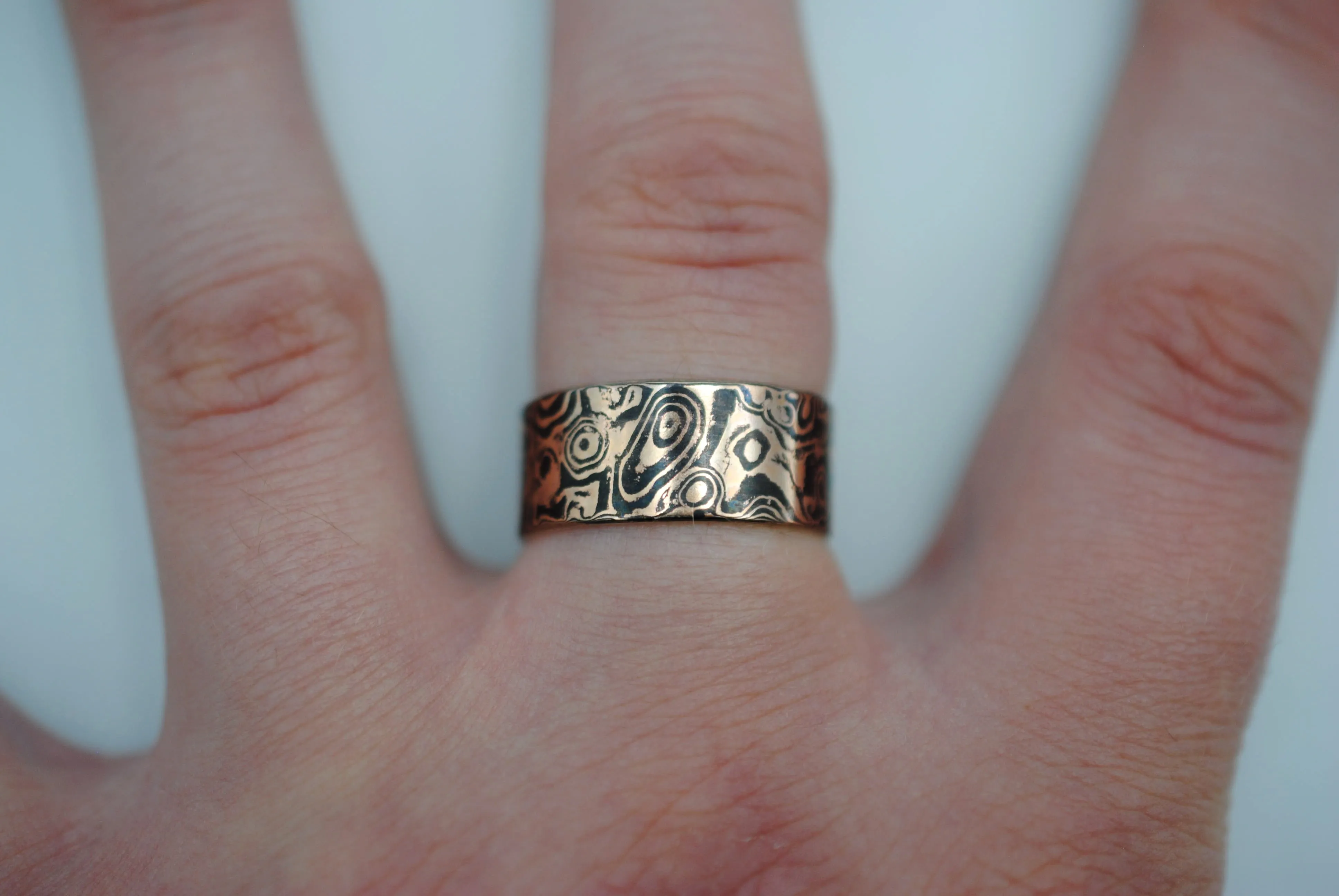 Rose Gold and Shakudo Large Band Mokume Gane Ring