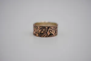 Rose Gold and Shakudo Large Band Mokume Gane Ring