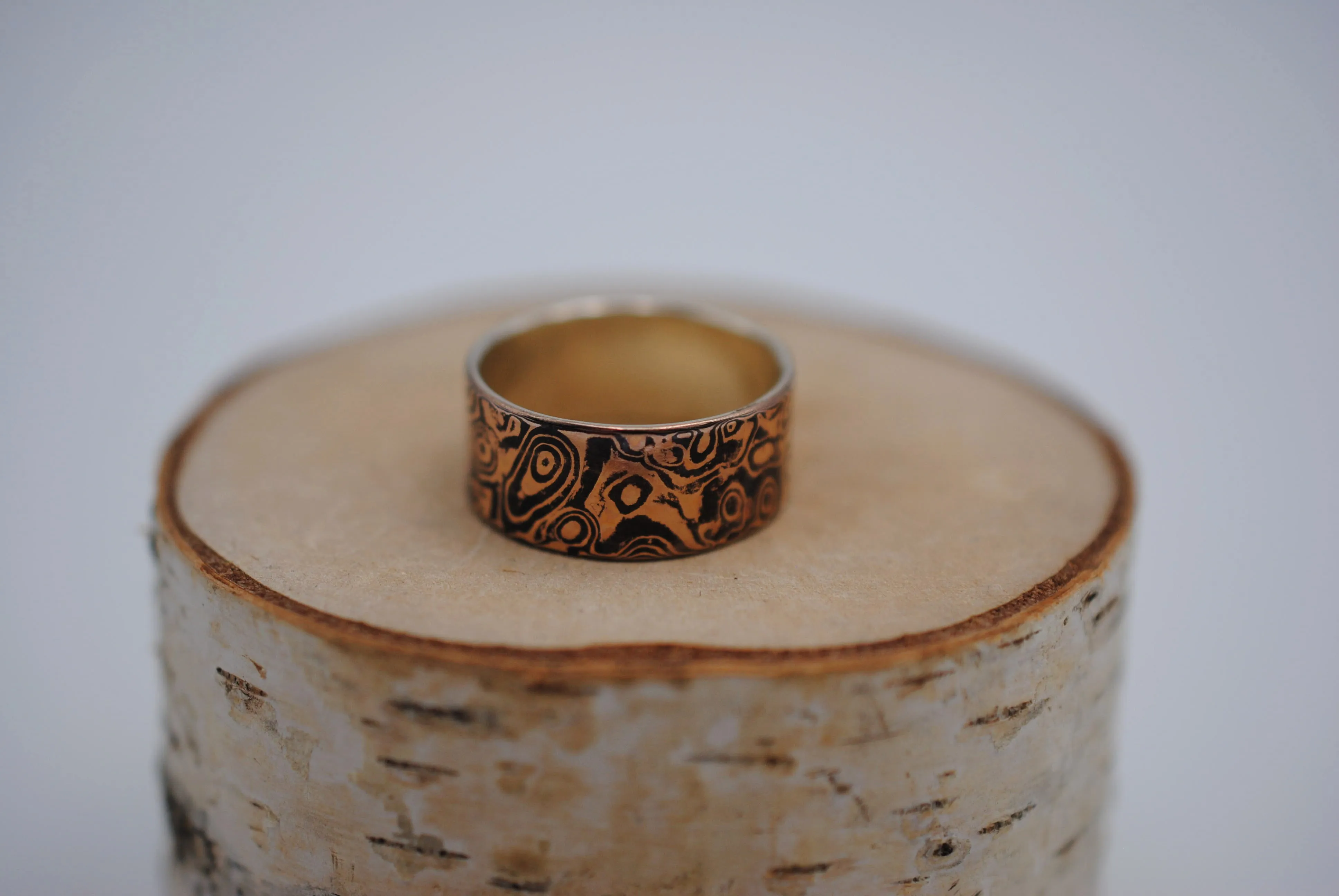 Rose Gold and Shakudo Large Band Mokume Gane Ring