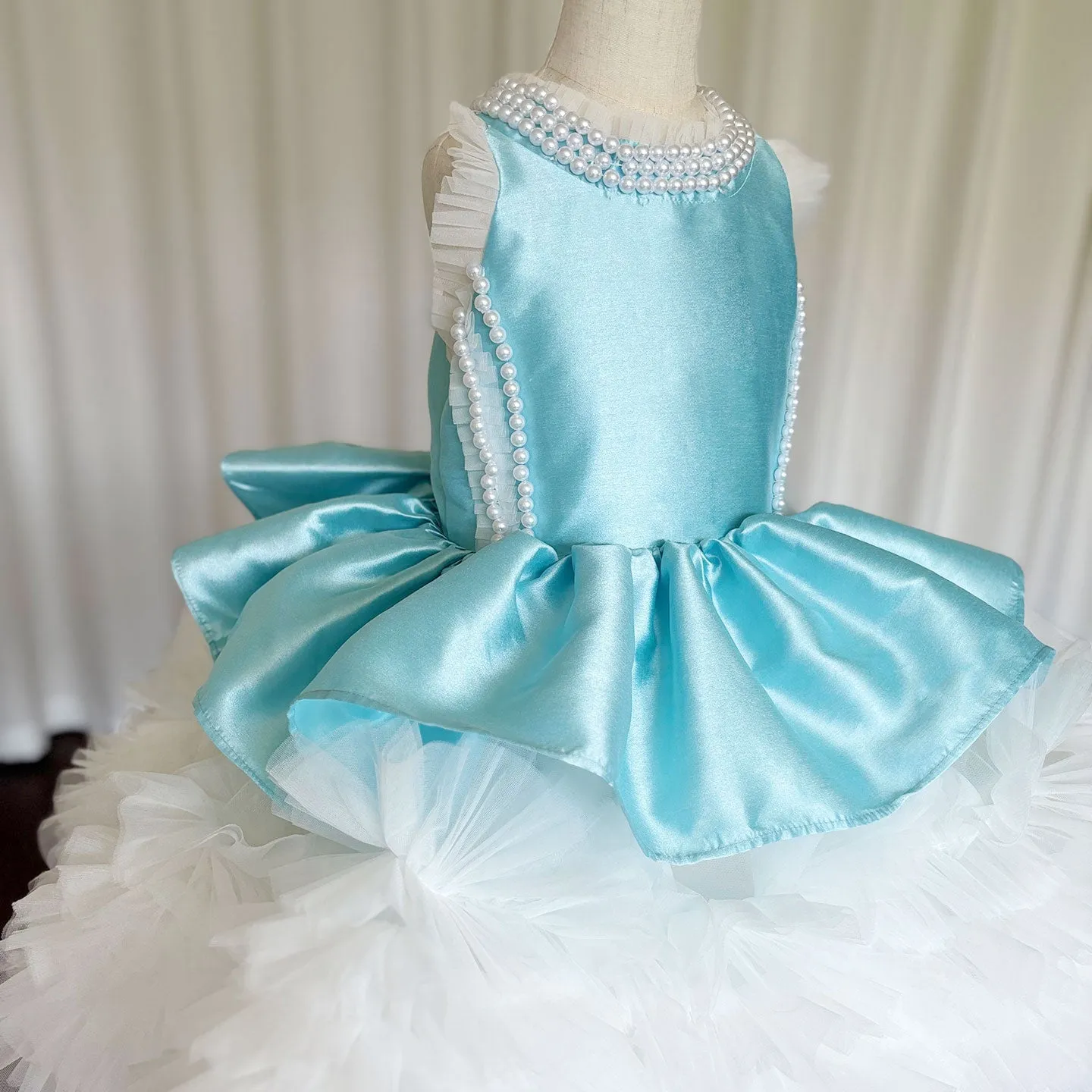 Roycebridal Luxury Sky Blue Girl Dress Pearls Baby Kids Princess Birthday Wedding Party Children Holy Communion Gown 2025 J027