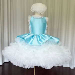 Roycebridal Luxury Sky Blue Girl Dress Pearls Baby Kids Princess Birthday Wedding Party Children Holy Communion Gown 2025 J027