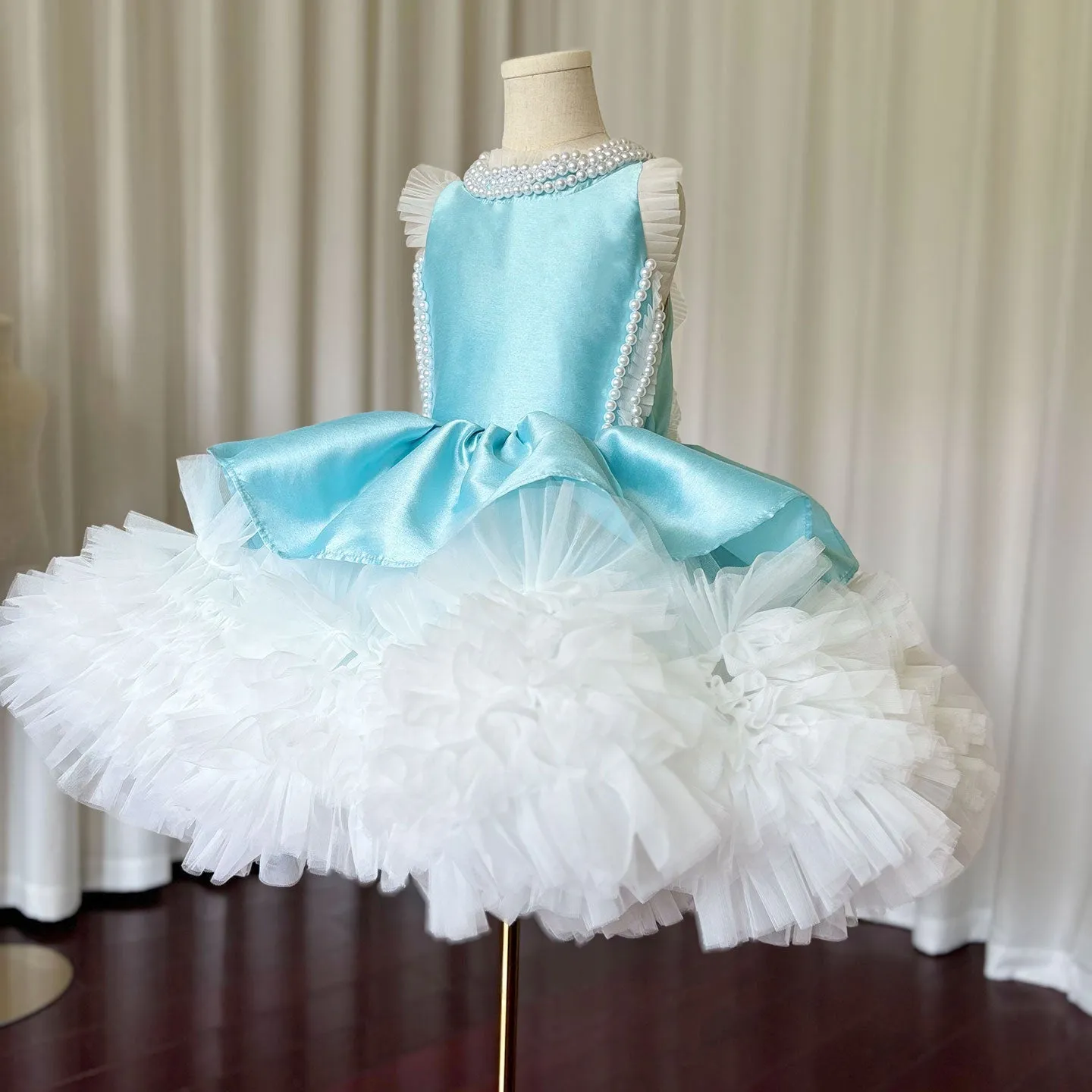 Roycebridal Luxury Sky Blue Girl Dress Pearls Baby Kids Princess Birthday Wedding Party Children Holy Communion Gown 2025 J027