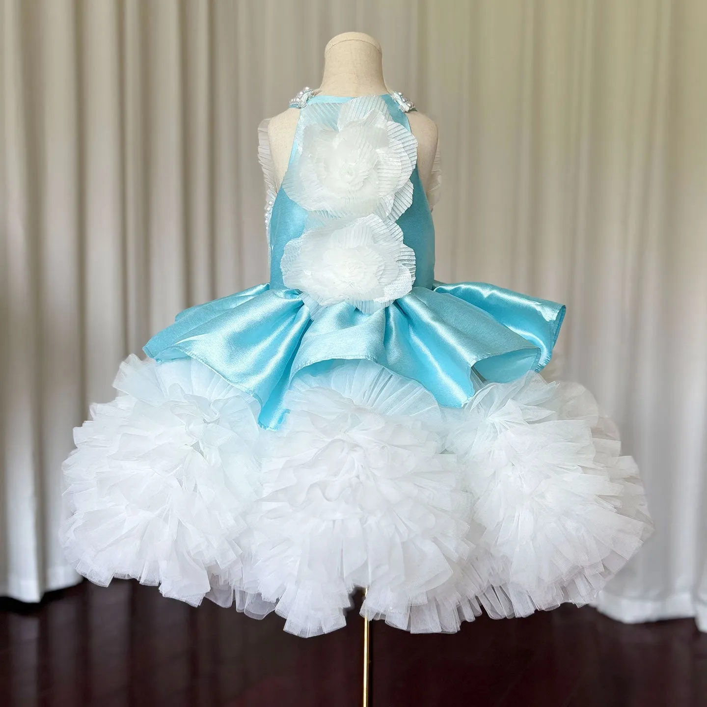 Roycebridal Luxury Sky Blue Girl Dress Pearls Baby Kids Princess Birthday Wedding Party Children Holy Communion Gown 2025 J027