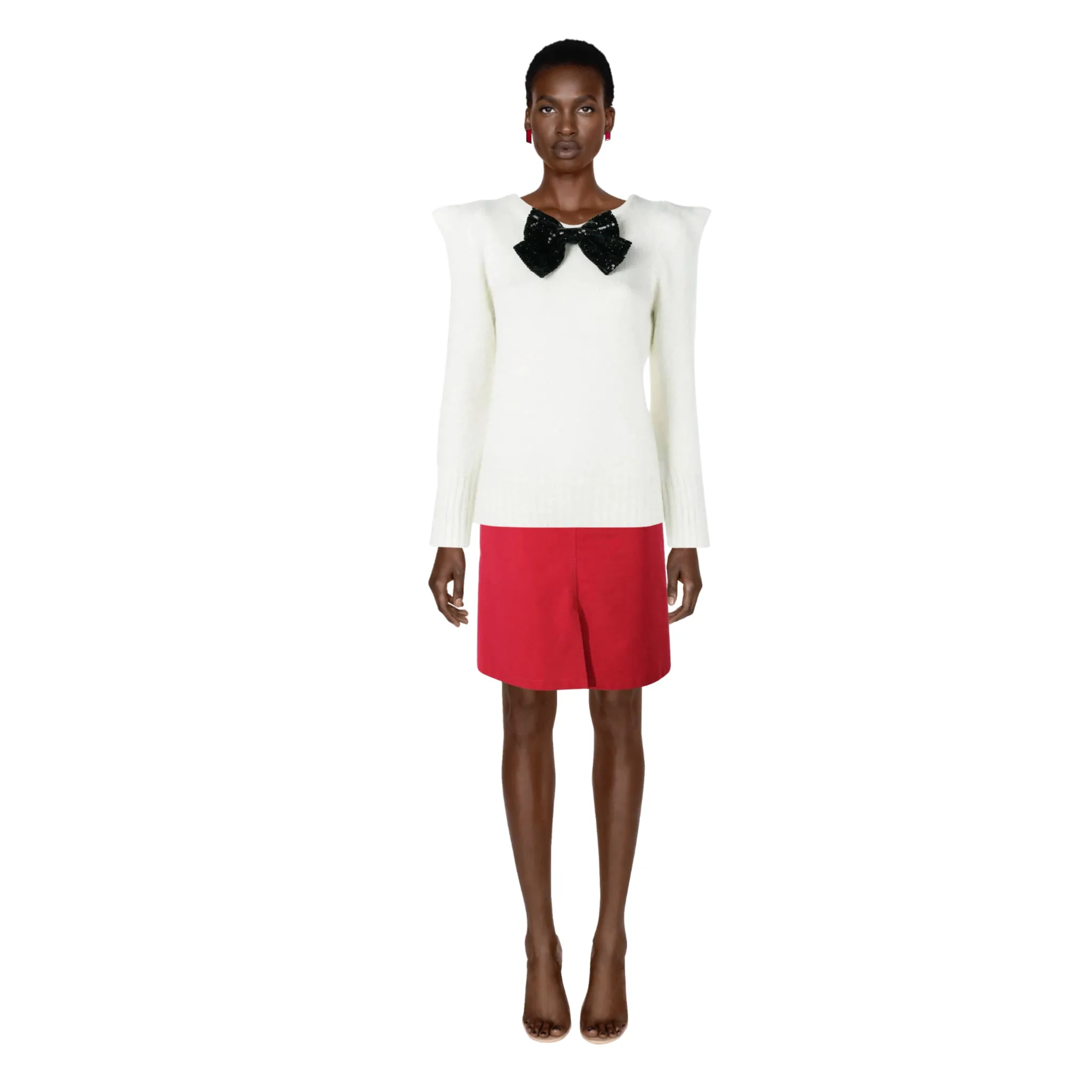 SAINT LAURENT Embellished Cream Bow Sweater | Size S