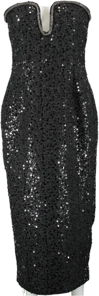 Self-Portrait Black Sequin Boucle Midi Dress UK 8