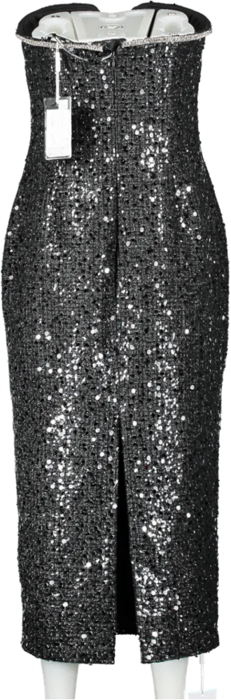 Self-Portrait Black Sequin Boucle Midi Dress UK 8