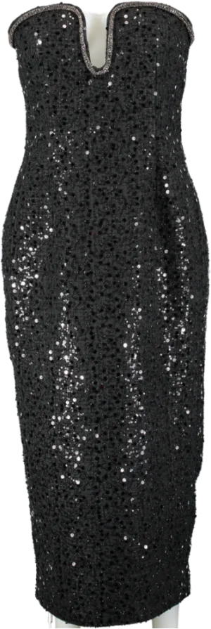 Self-Portrait Black Sequin Boucle Midi Dress UK 8