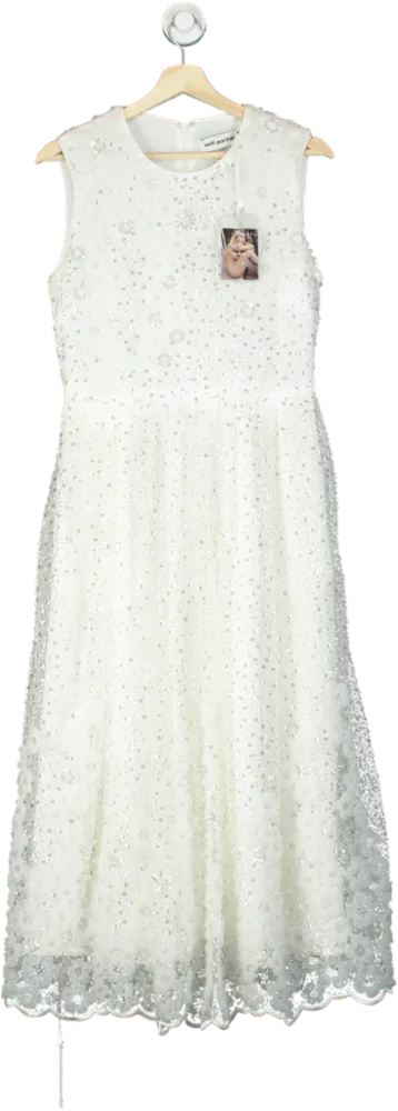 Self-Portrait White Beaded Sequin Midi Dress UK 10
