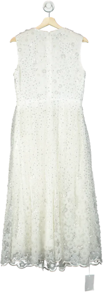Self-Portrait White Beaded Sequin Midi Dress UK 10