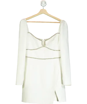 Self-Portrait White Embellished Long Sleeve Mini Dress UK 12
