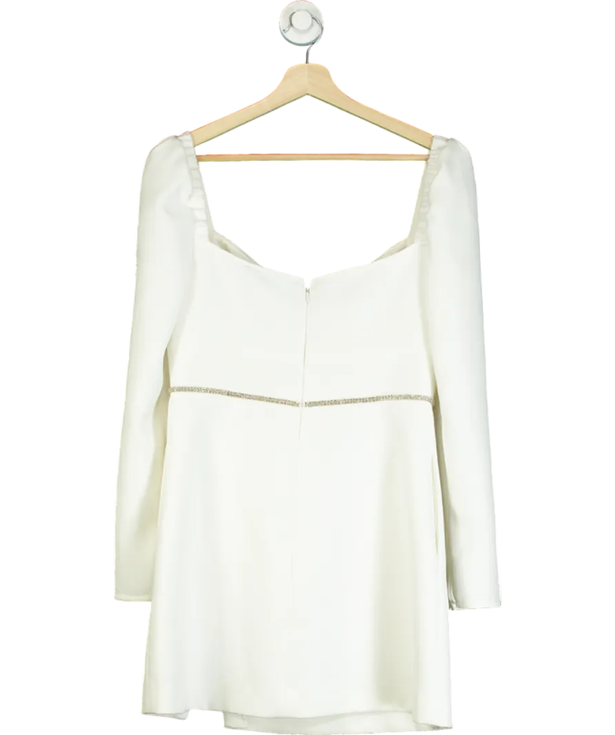 Self-Portrait White Embellished Long Sleeve Mini Dress UK 12