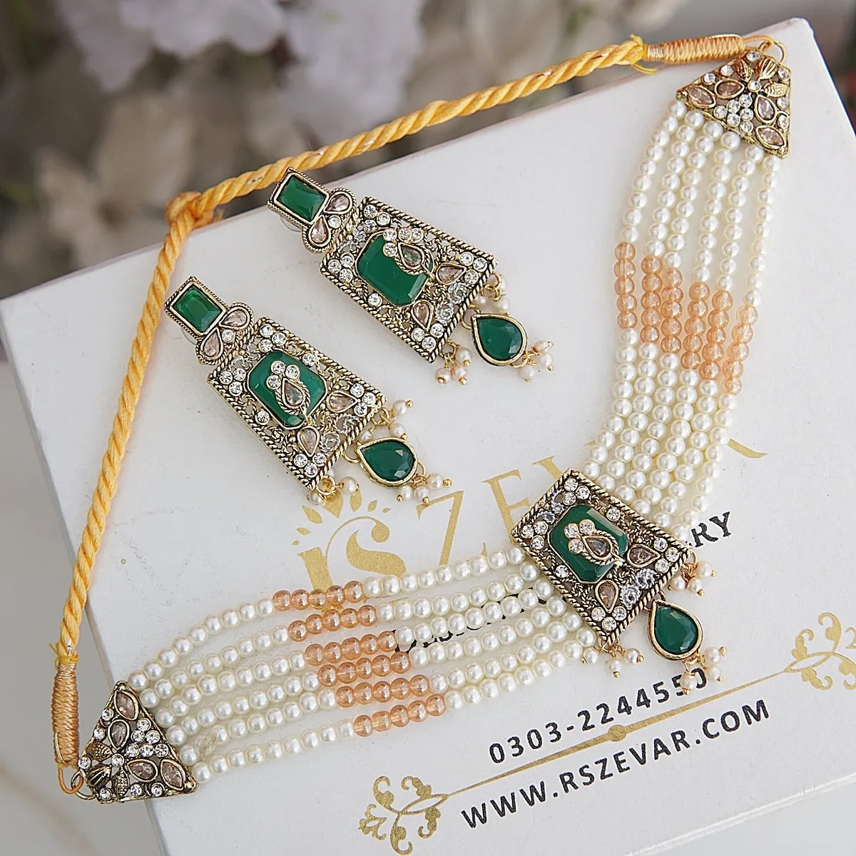 Semi-Gem Turkish Choker Earrings Set