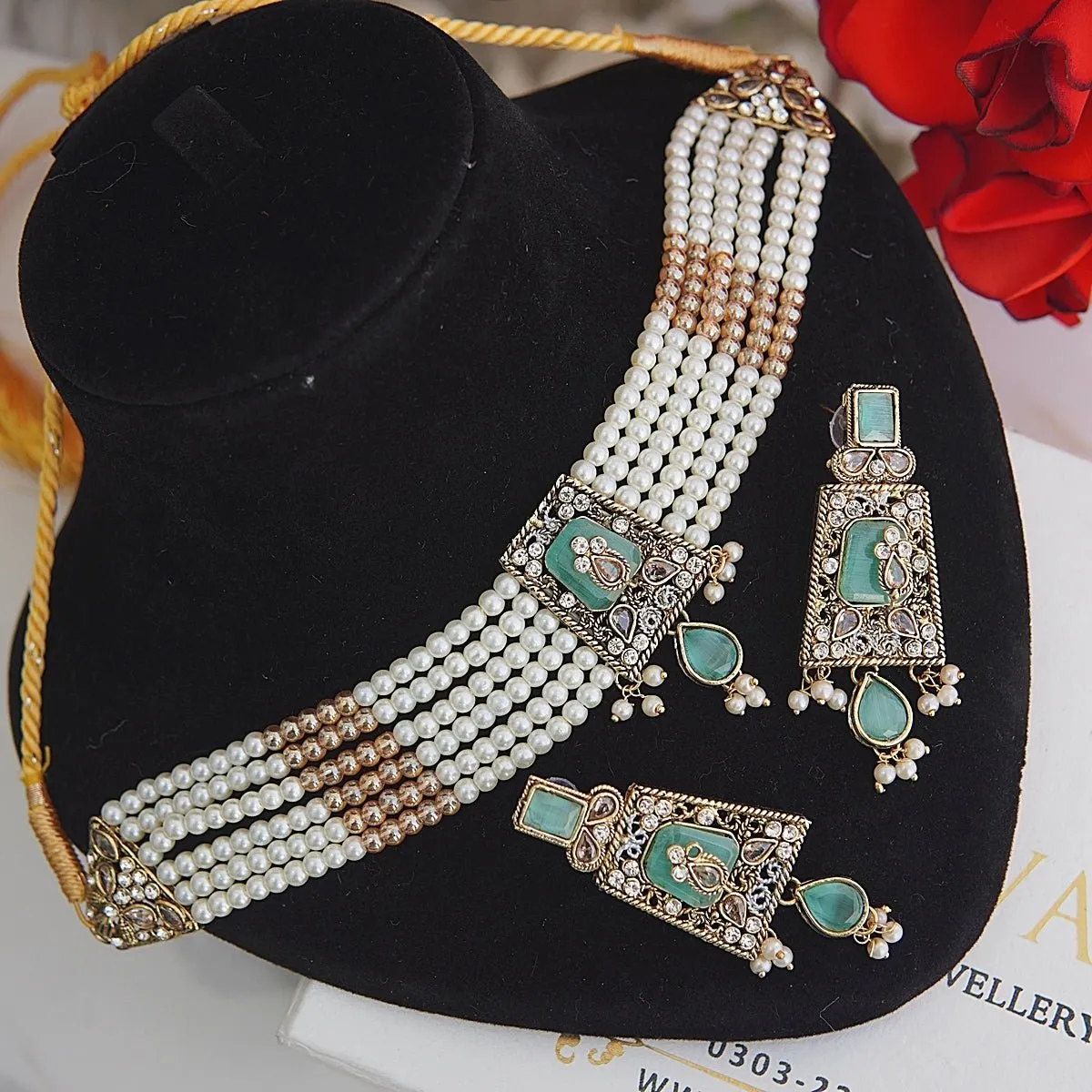Semi-Gem Turkish Choker Earrings Set