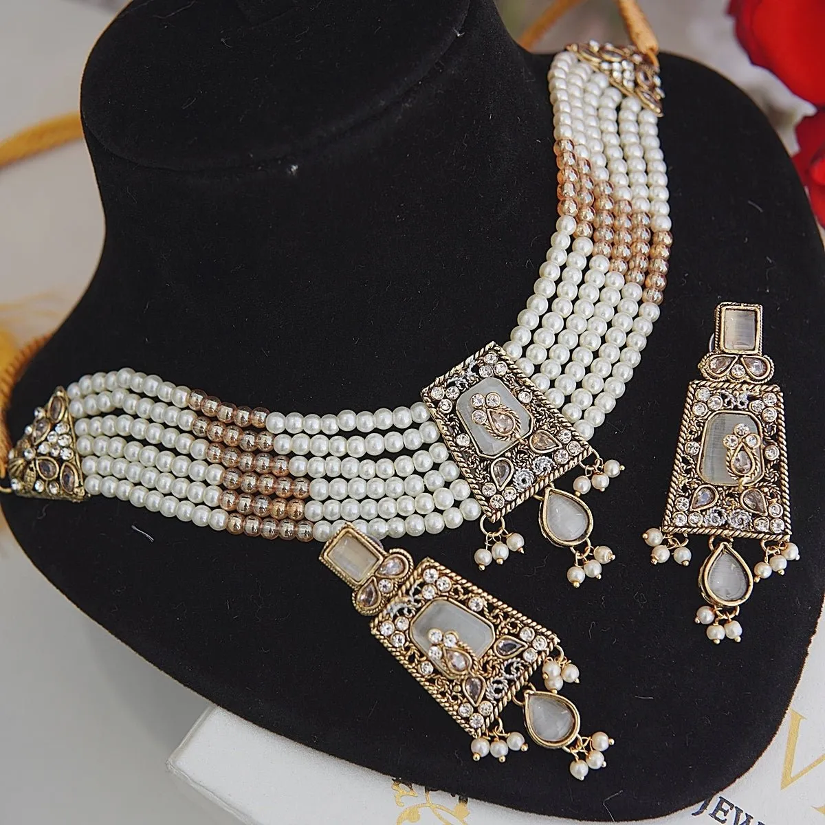 Semi-Gem Turkish Choker Earrings Set