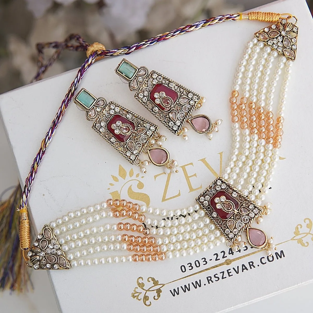 Semi-Gem Turkish Choker Earrings Set