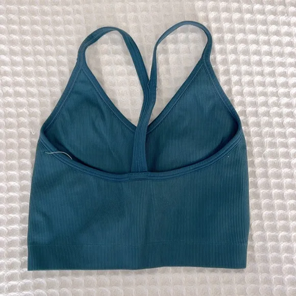 SET ACTIVE Scupltflex V Neck T Strap Ribbed Bra in Cove Blue Size XS / S