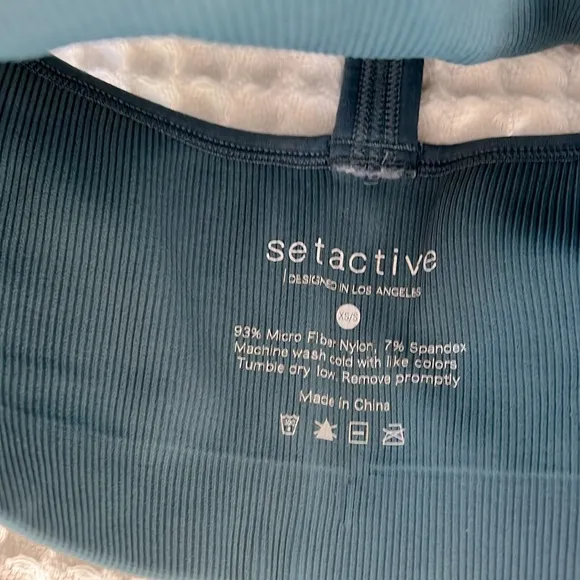 SET ACTIVE Scupltflex V Neck T Strap Ribbed Bra in Cove Blue Size XS / S