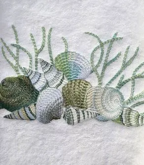 Shells Guest Towel White/ Blue & Green Terry