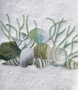 Shells Guest Towel White/ Blue & Green Terry