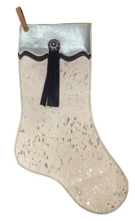 Silver Acid Wash Cowhide Leather Christmas Stocking