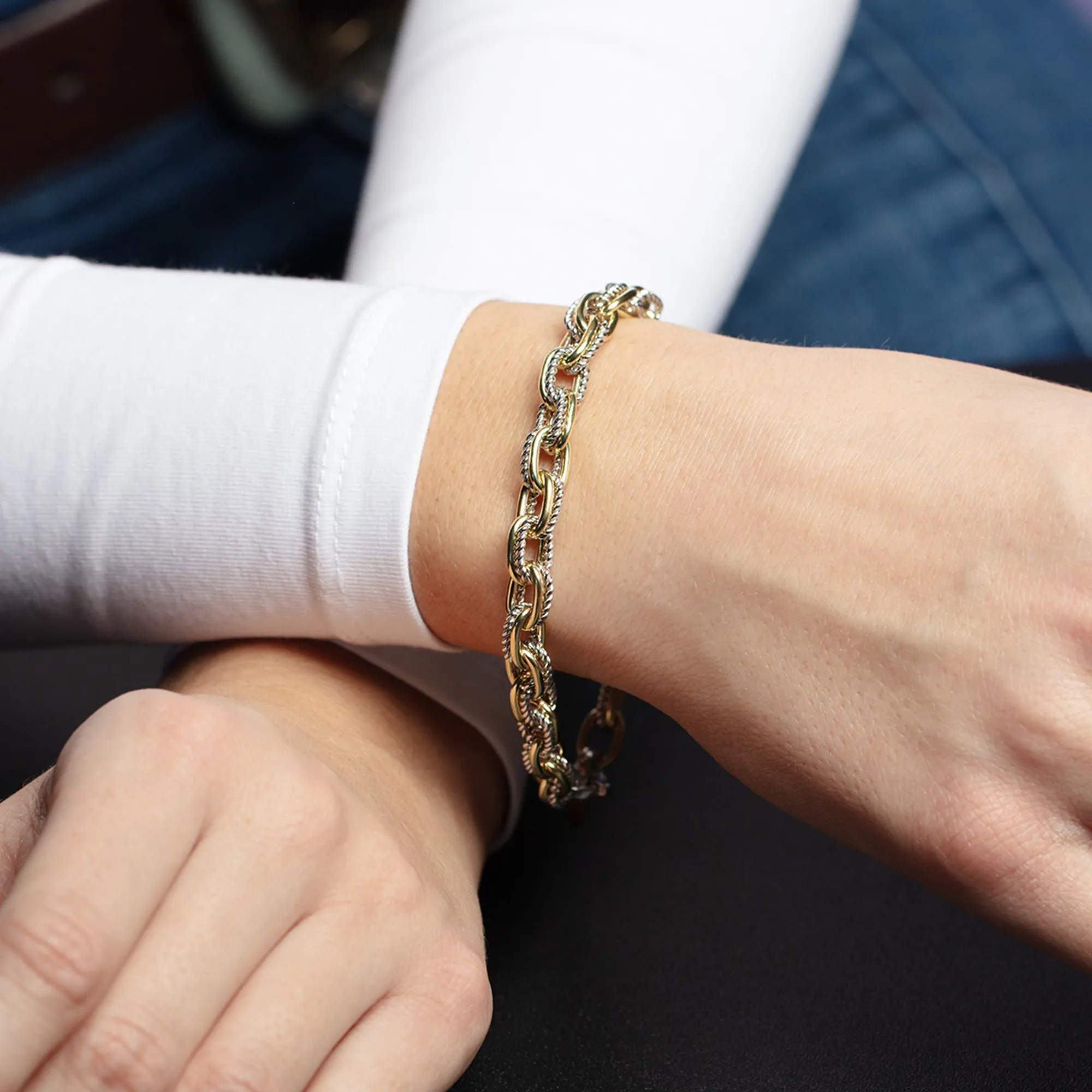 Silver & 18K Double Small Paperclip Link Bracelet