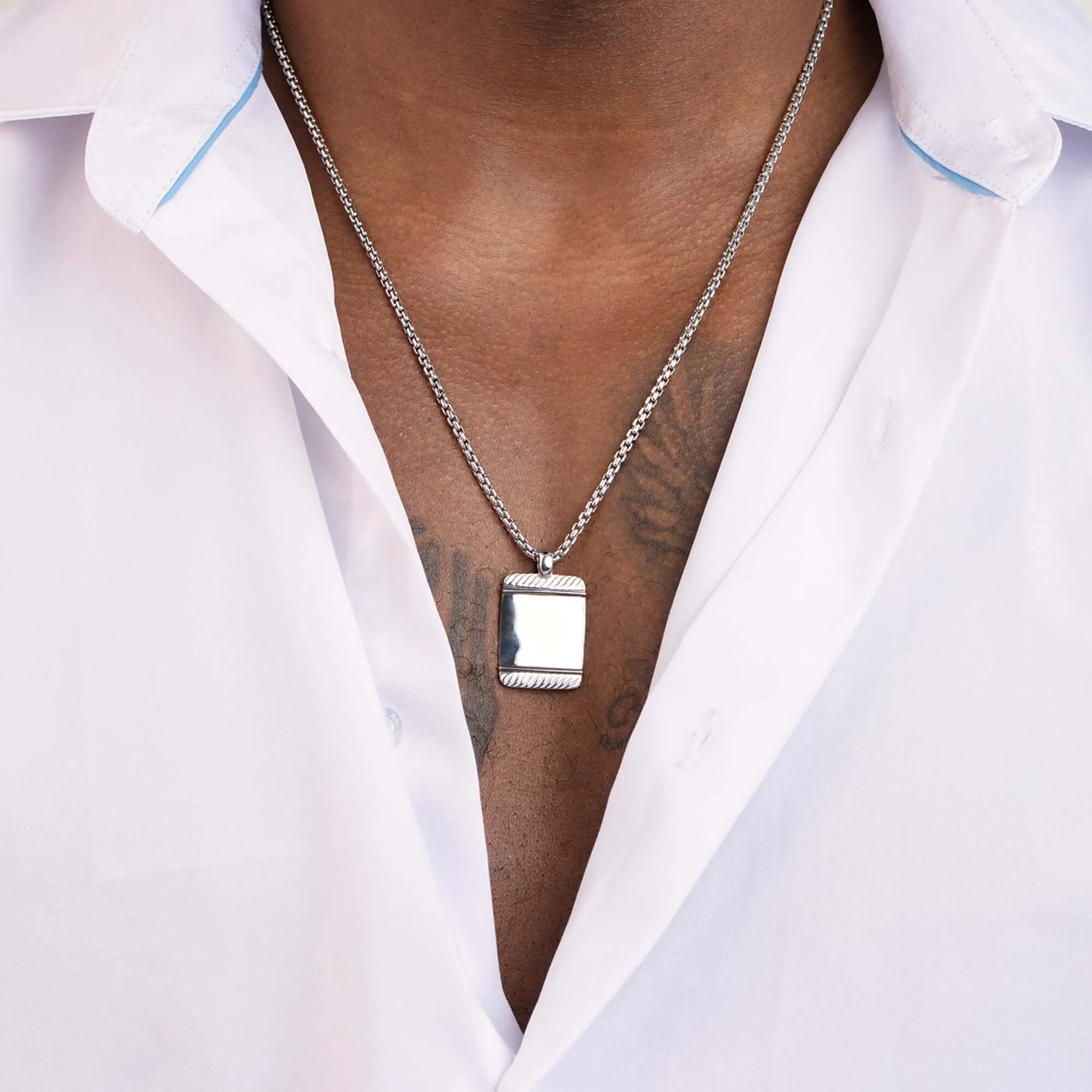 Silver Cable Tag Necklace