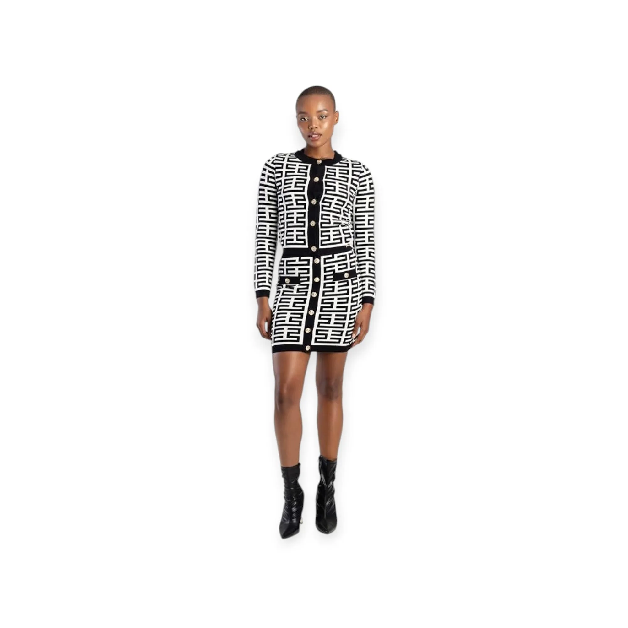 Sissy Boy Iuma Patterned Knit Cardigan Black/White