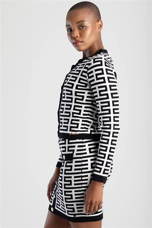 Sissy Boy Iuma Patterned Knit Cardigan Black/White