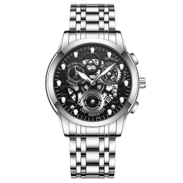 Skeleton Design Fashion Mechanical Style Stainless Steel Business men Watch