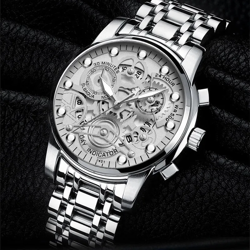 Skeleton Design Fashion Mechanical Style Stainless Steel Business men Watch