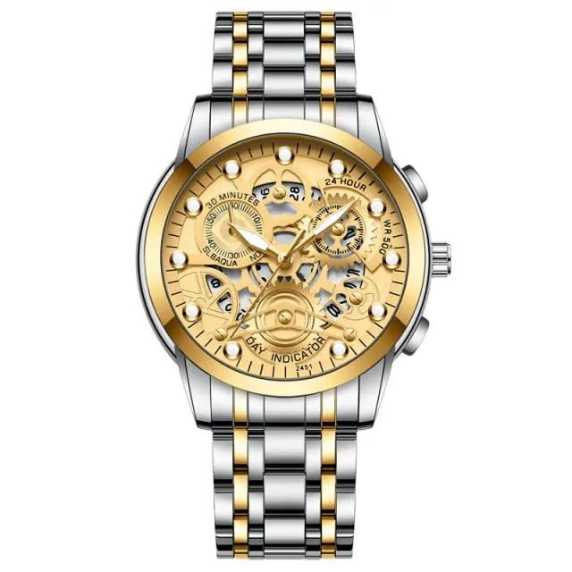 Skeleton Design Fashion Mechanical Style Stainless Steel Business men Watch