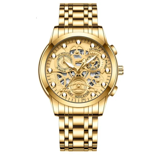 Skeleton Design Fashion Mechanical Style Stainless Steel Business men Watch