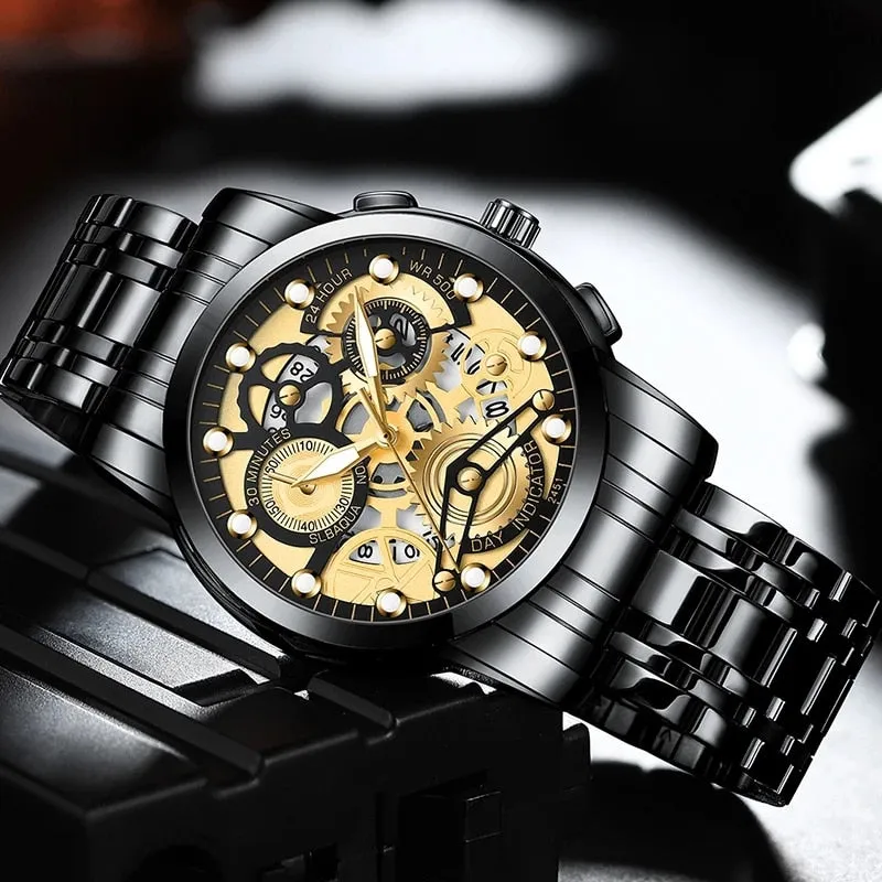 Skeleton Design Fashion Mechanical Style Stainless Steel Business men Watch