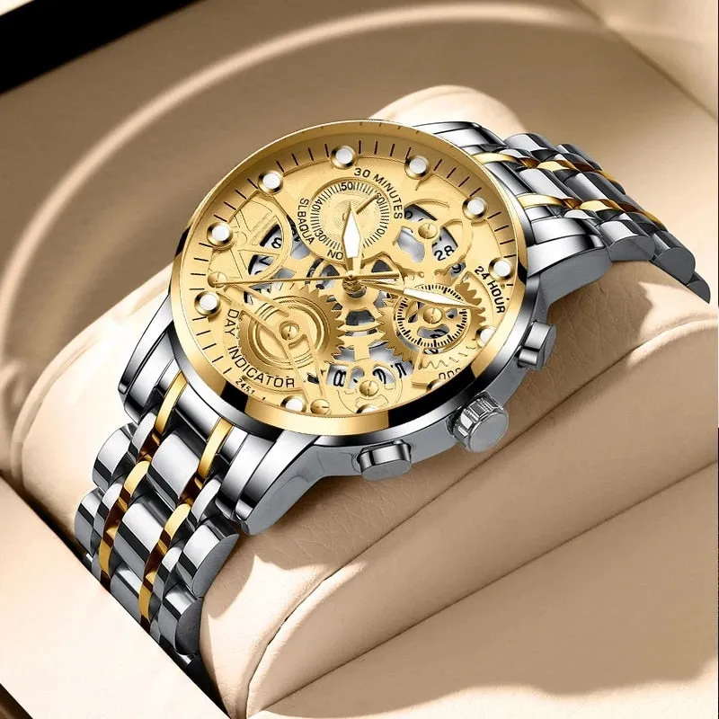 Skeleton Design Fashion Mechanical Style Stainless Steel Business men Watch
