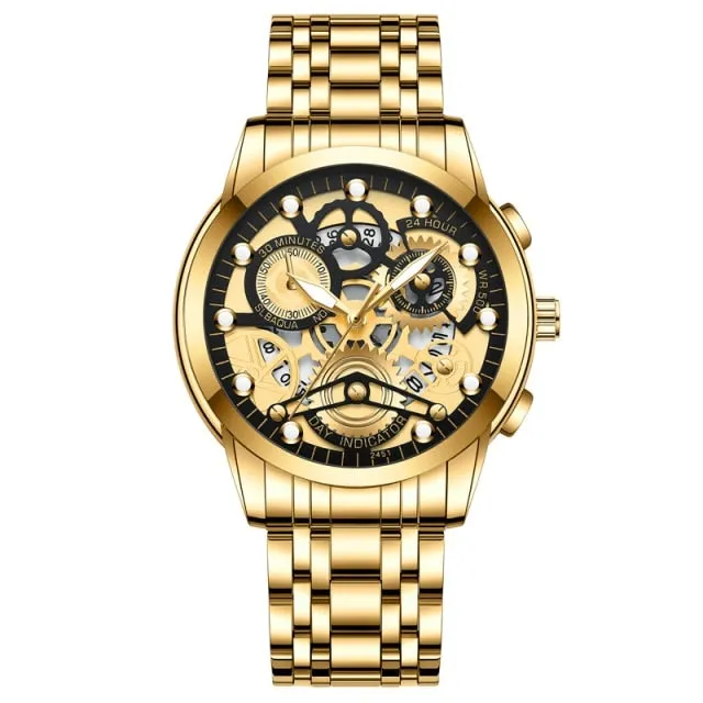 Skeleton Design Fashion Mechanical Style Stainless Steel Business men Watch