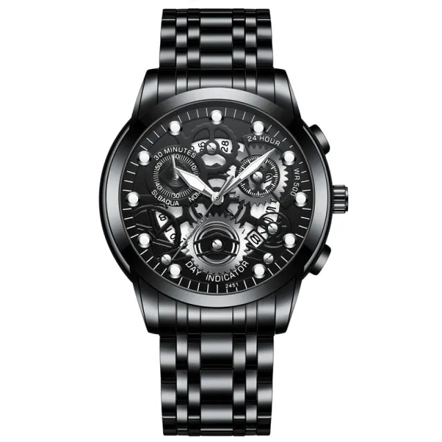 Skeleton Design Fashion Mechanical Style Stainless Steel Business men Watch
