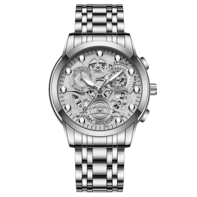 Skeleton Design Fashion Mechanical Style Stainless Steel Business men Watch