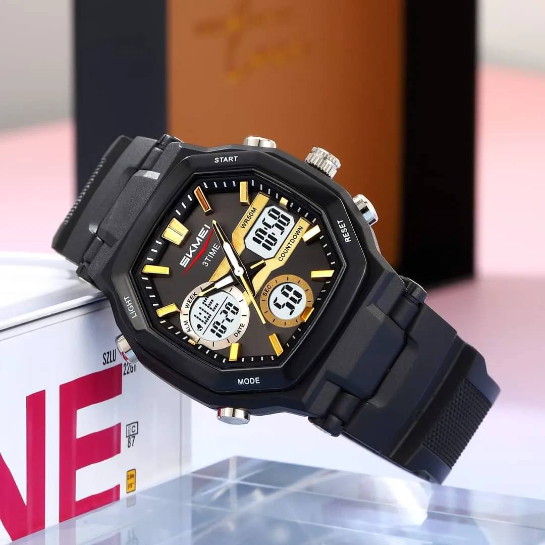 SKMEI Dual Time Analog Digital Watch | 100% Authentic | SKMEI 2389 Golden