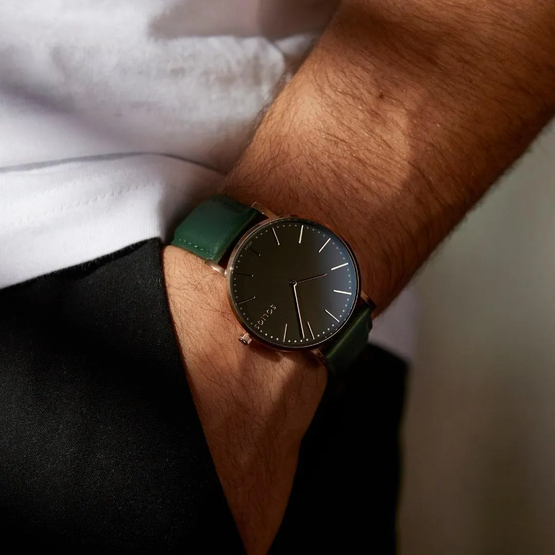 Solar Watch with Black & Rose Gold Dial  | Blue Vegan Leather Strap